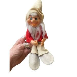 Vintage Sitting Elf Gnome Felt Rubber Face 11” Made in Japan